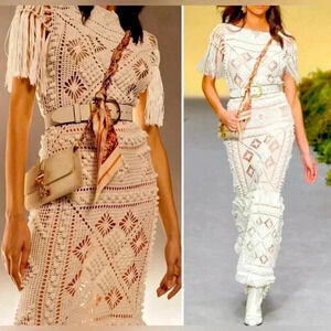 ZIMMERMANN Crochet Fringe Maxi Midi Dress Size 0 US 4 Cotton Silk Cut Out $4K